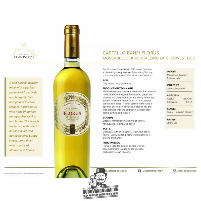 Vang ý Castello Banfi Florus Late Harvest 50Cl